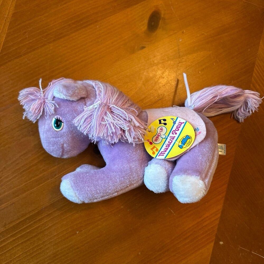 Vintage 1984 AmToy American Greetings Musical Purple Pony Horse Plush Toy 10"
